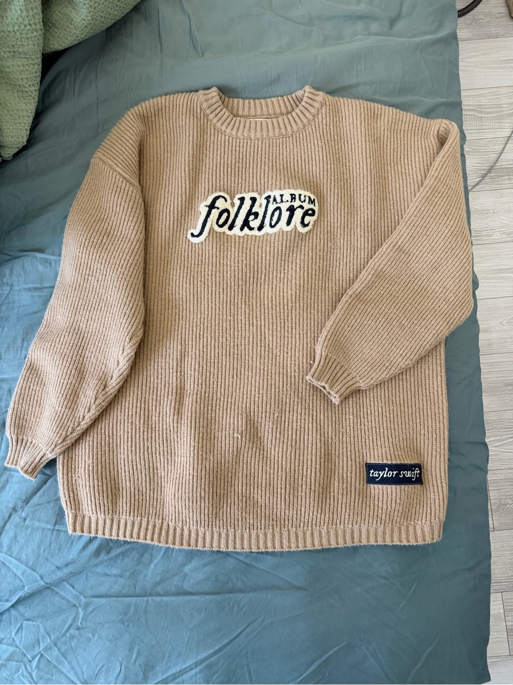 Taylor Swift Beige 'folklore' Knit Crewneck Sweater